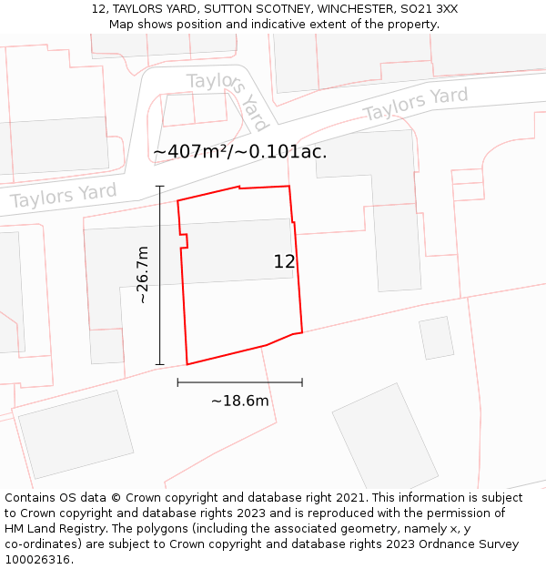 12, TAYLORS YARD, SUTTON SCOTNEY, WINCHESTER, SO21 3XX: Plot and title map