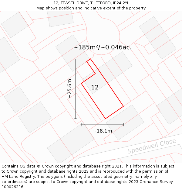 12, TEASEL DRIVE, THETFORD, IP24 2YL: Plot and title map