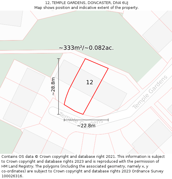 12, TEMPLE GARDENS, DONCASTER, DN4 6UJ: Plot and title map