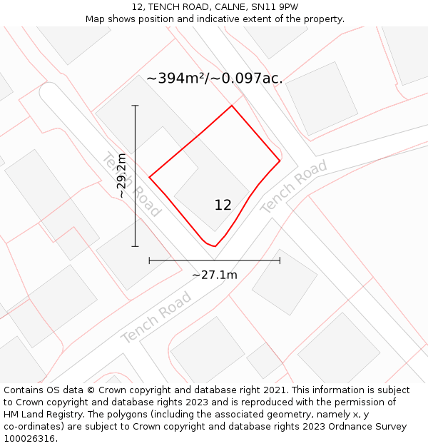 12, TENCH ROAD, CALNE, SN11 9PW: Plot and title map