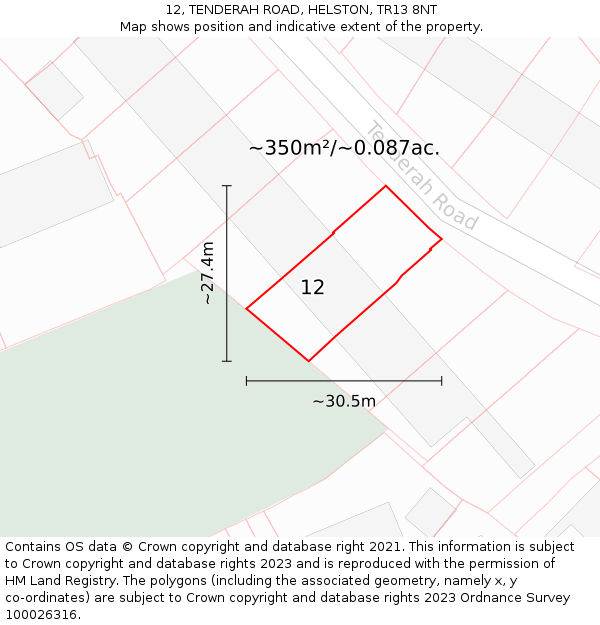 12, TENDERAH ROAD, HELSTON, TR13 8NT: Plot and title map