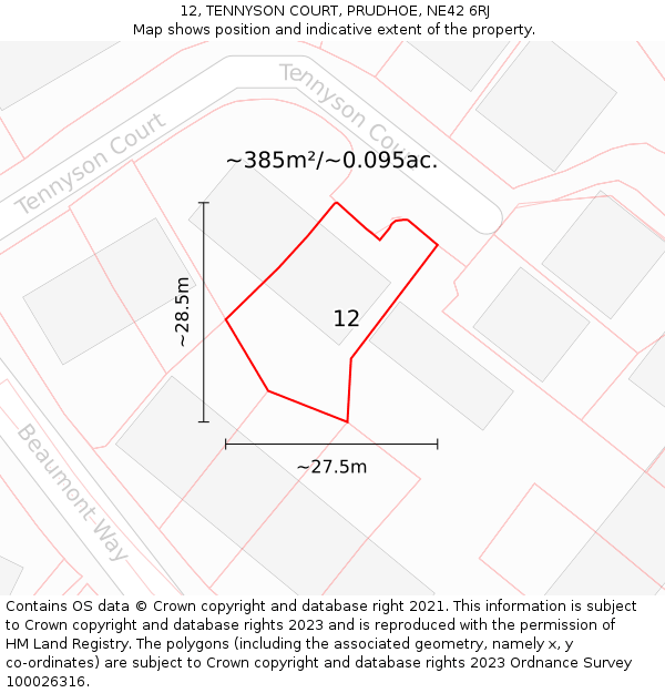 12, TENNYSON COURT, PRUDHOE, NE42 6RJ: Plot and title map