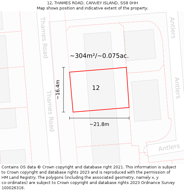 12, THAMES ROAD, CANVEY ISLAND, SS8 0HH: Plot and title map