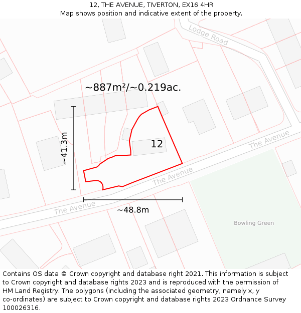 12, THE AVENUE, TIVERTON, EX16 4HR: Plot and title map