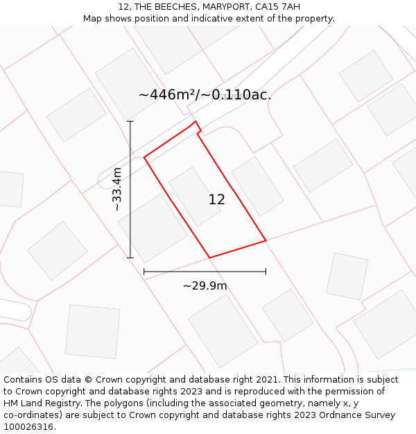 12, THE BEECHES, MARYPORT, CA15 7AH: Plot and title map