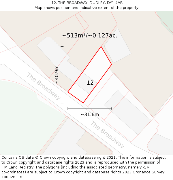 12, THE BROADWAY, DUDLEY, DY1 4AR: Plot and title map