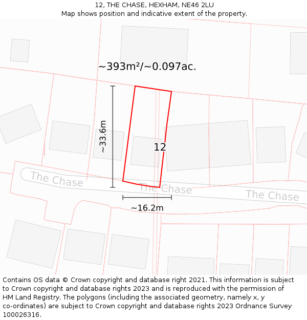 12, THE CHASE, HEXHAM, NE46 2LU: Plot and title map