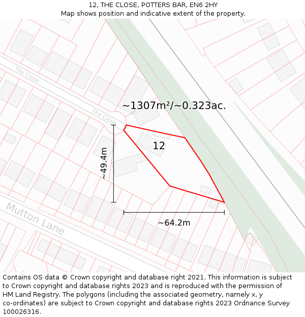 12, THE CLOSE, POTTERS BAR, EN6 2HY: Plot and title map