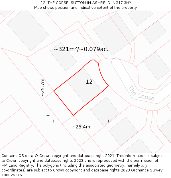 12, THE COPSE, SUTTON-IN-ASHFIELD, NG17 3HY: Plot and title map