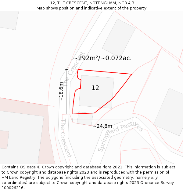 12, THE CRESCENT, NOTTINGHAM, NG3 4JB: Plot and title map