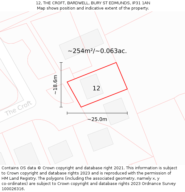 12, THE CROFT, BARDWELL, BURY ST EDMUNDS, IP31 1AN: Plot and title map