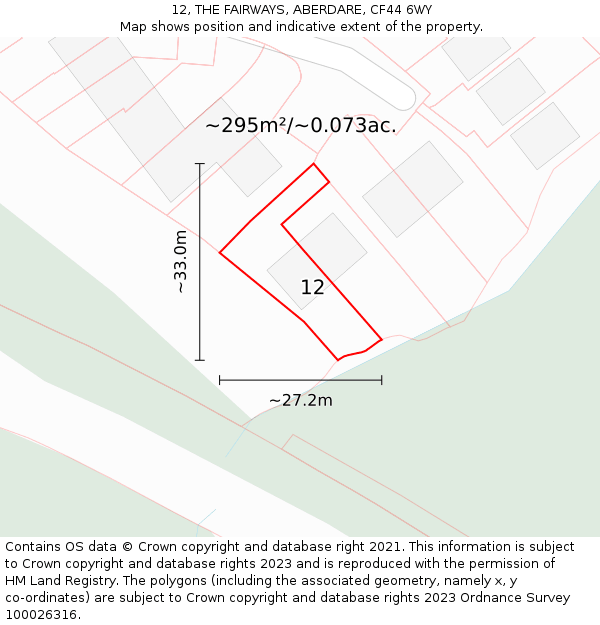 12, THE FAIRWAYS, ABERDARE, CF44 6WY: Plot and title map