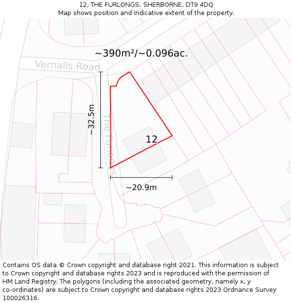 12, THE FURLONGS, SHERBORNE, DT9 4DQ: Plot and title map