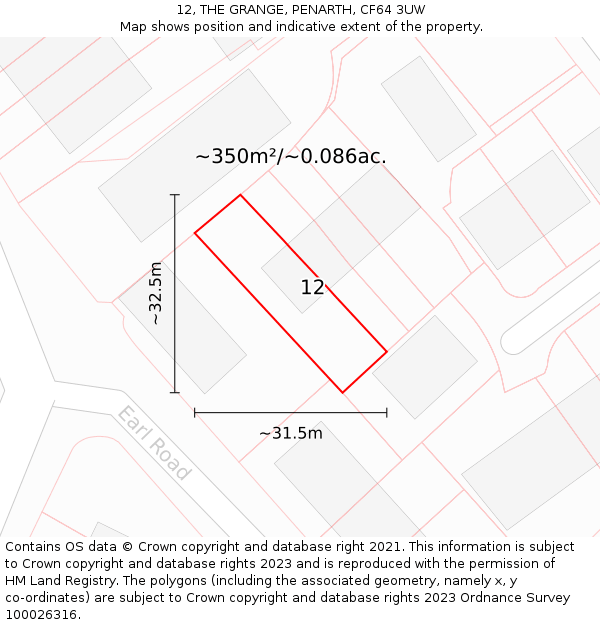 12, THE GRANGE, PENARTH, CF64 3UW: Plot and title map