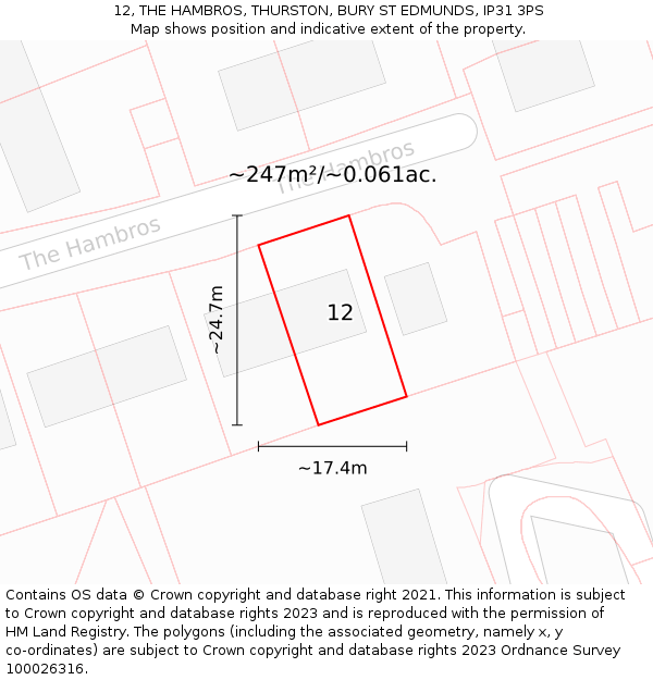 12, THE HAMBROS, THURSTON, BURY ST EDMUNDS, IP31 3PS: Plot and title map