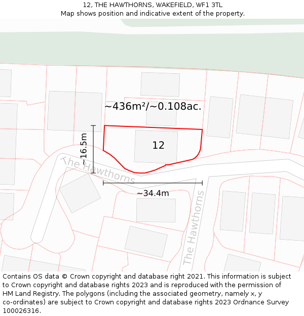 12, THE HAWTHORNS, WAKEFIELD, WF1 3TL: Plot and title map