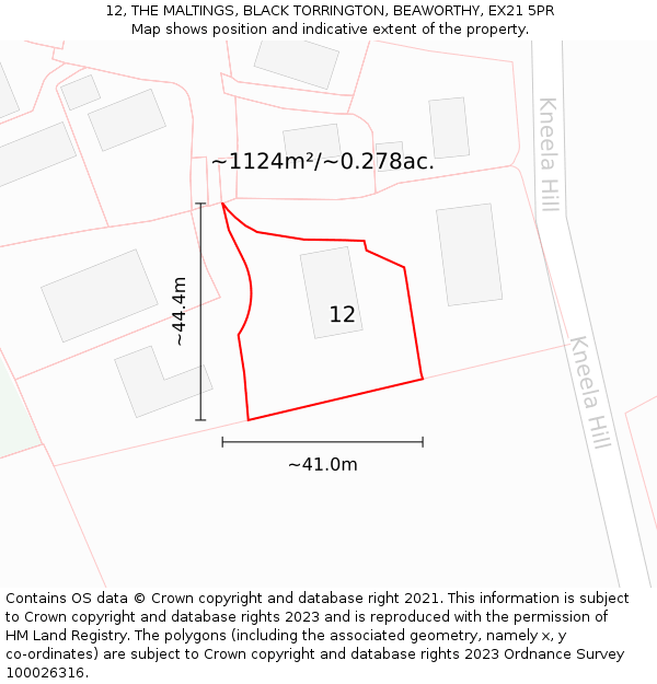 12, THE MALTINGS, BLACK TORRINGTON, BEAWORTHY, EX21 5PR: Plot and title map