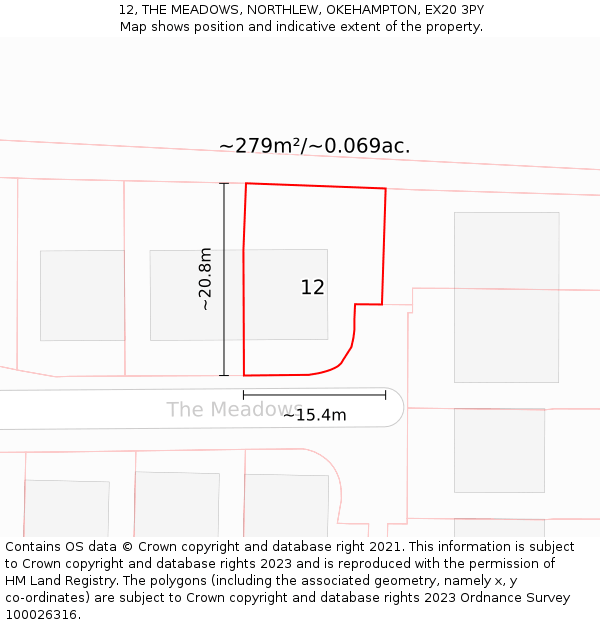 12, THE MEADOWS, NORTHLEW, OKEHAMPTON, EX20 3PY: Plot and title map