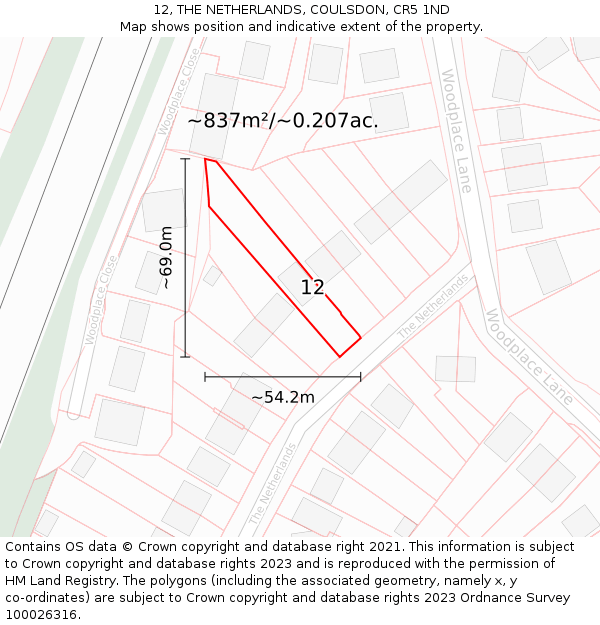 12, THE NETHERLANDS, COULSDON, CR5 1ND: Plot and title map