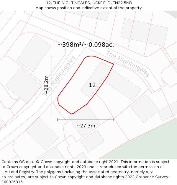 12, THE NIGHTINGALES, UCKFIELD, TN22 5ND: Plot and title map