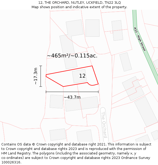 12, THE ORCHARD, NUTLEY, UCKFIELD, TN22 3LQ: Plot and title map