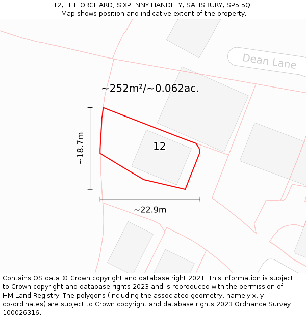 12, THE ORCHARD, SIXPENNY HANDLEY, SALISBURY, SP5 5QL: Plot and title map