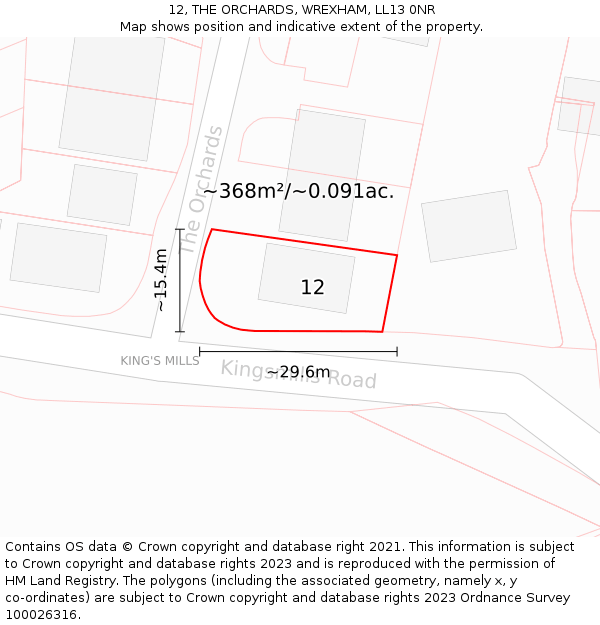 12, THE ORCHARDS, WREXHAM, LL13 0NR: Plot and title map