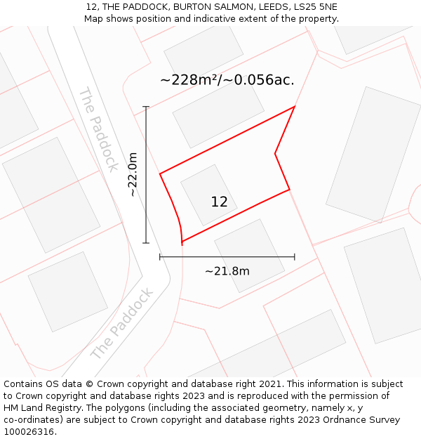 12, THE PADDOCK, BURTON SALMON, LEEDS, LS25 5NE: Plot and title map