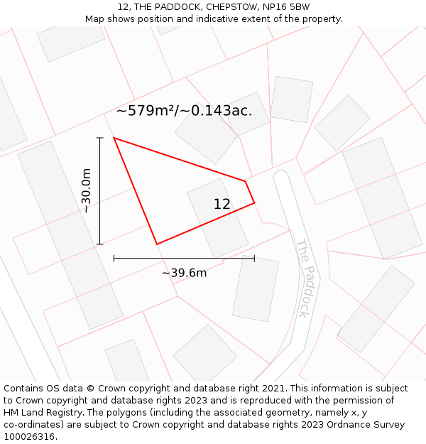 12, THE PADDOCK, CHEPSTOW, NP16 5BW: Plot and title map