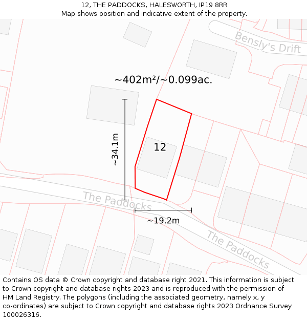 12, THE PADDOCKS, HALESWORTH, IP19 8RR: Plot and title map