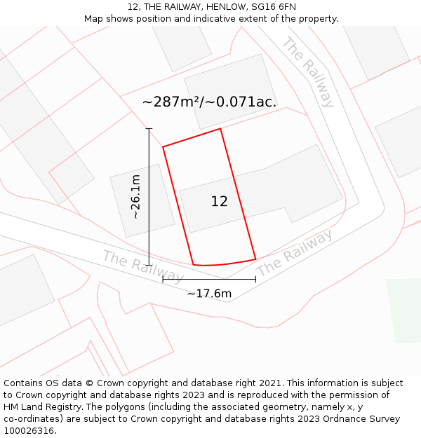 12, THE RAILWAY, HENLOW, SG16 6FN: Plot and title map