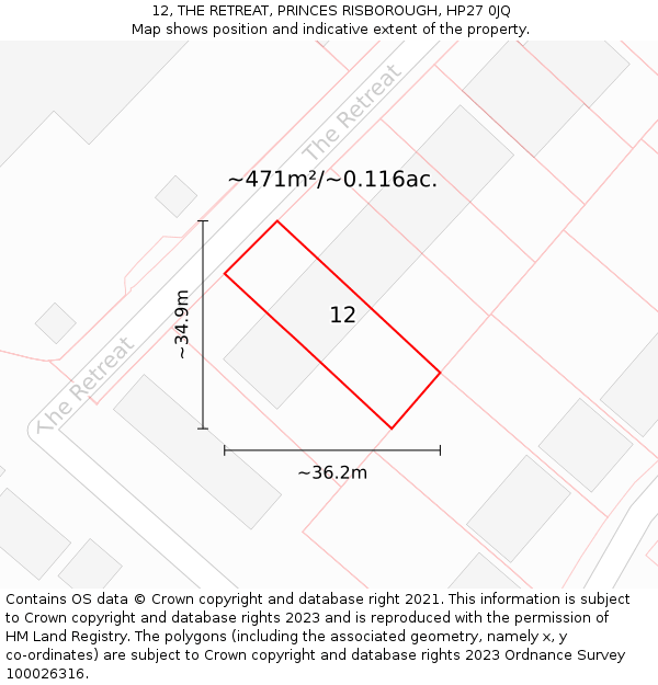 12, THE RETREAT, PRINCES RISBOROUGH, HP27 0JQ: Plot and title map