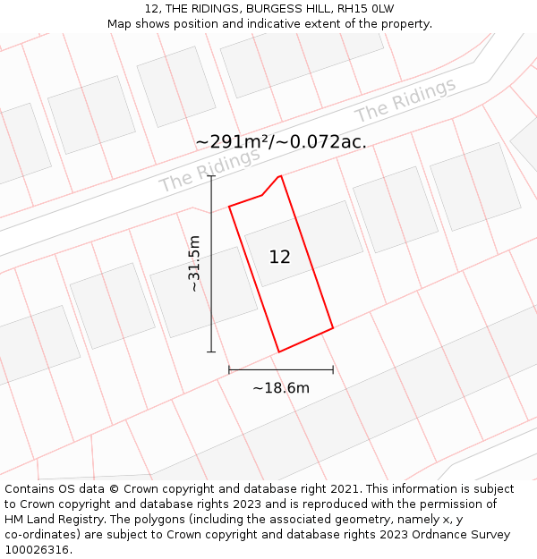 12, THE RIDINGS, BURGESS HILL, RH15 0LW: Plot and title map