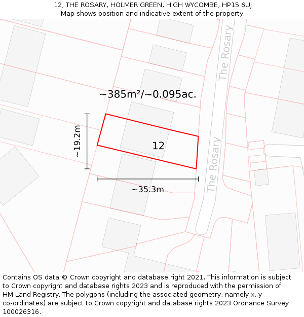 12, THE ROSARY, HOLMER GREEN, HIGH WYCOMBE, HP15 6UJ: Plot and title map