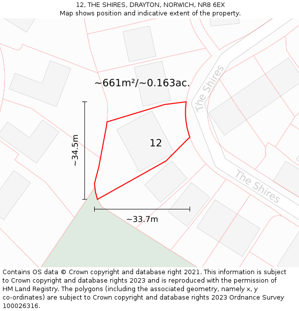 12, THE SHIRES, DRAYTON, NORWICH, NR8 6EX: Plot and title map