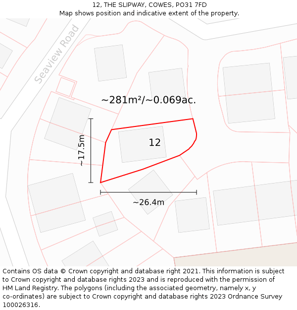 12, THE SLIPWAY, COWES, PO31 7FD: Plot and title map