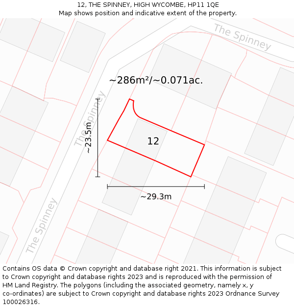 12, THE SPINNEY, HIGH WYCOMBE, HP11 1QE: Plot and title map