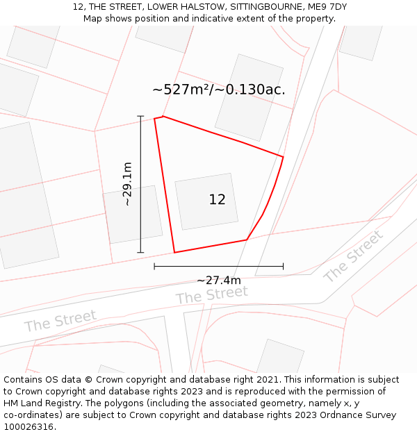 12, THE STREET, LOWER HALSTOW, SITTINGBOURNE, ME9 7DY: Plot and title map