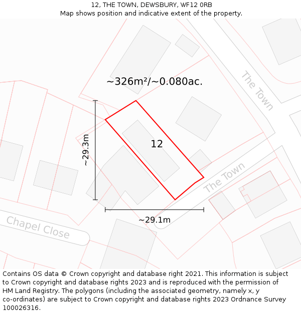 12, THE TOWN, DEWSBURY, WF12 0RB: Plot and title map