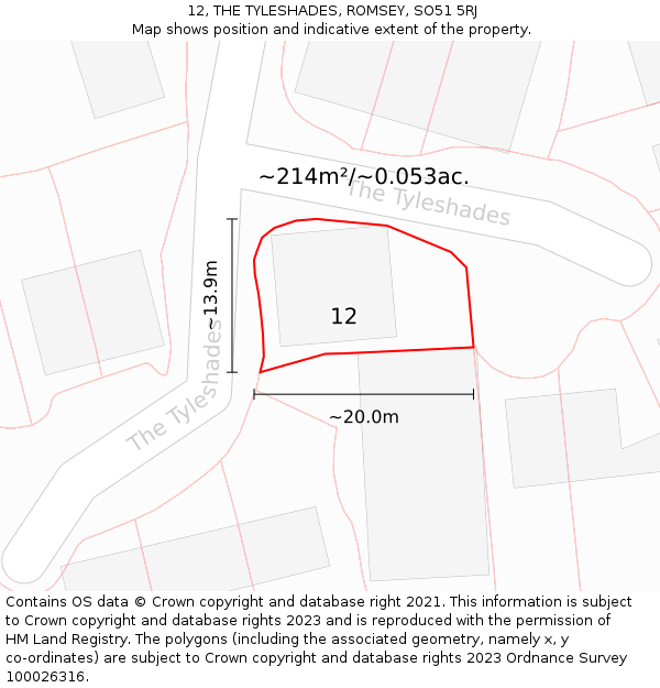 12, THE TYLESHADES, ROMSEY, SO51 5RJ: Plot and title map