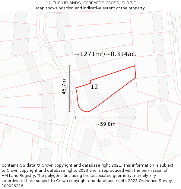 12, THE UPLANDS, GERRARDS CROSS, SL9 7JG: Plot and title map