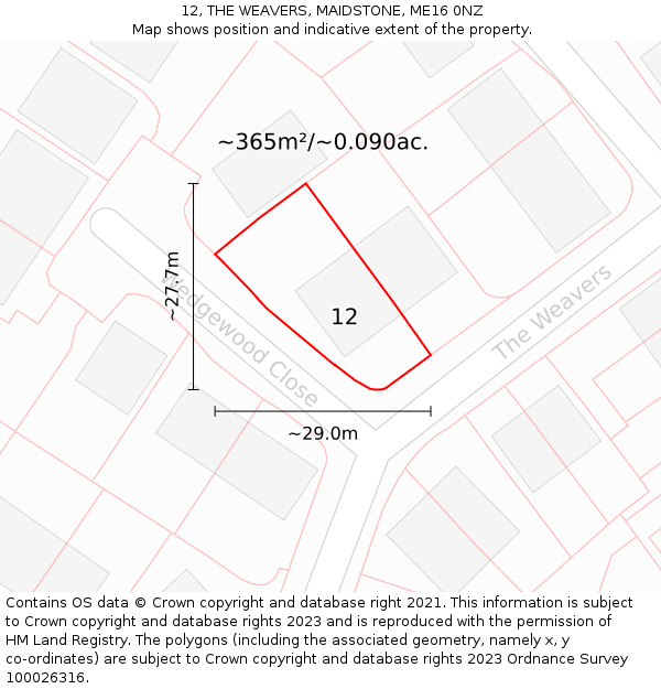 12, THE WEAVERS, MAIDSTONE, ME16 0NZ: Plot and title map