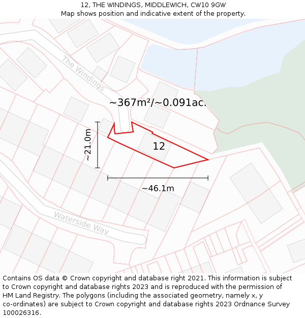 12, THE WINDINGS, MIDDLEWICH, CW10 9GW: Plot and title map