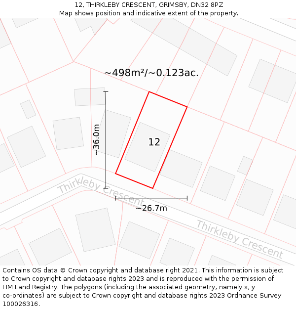 12, THIRKLEBY CRESCENT, GRIMSBY, DN32 8PZ: Plot and title map