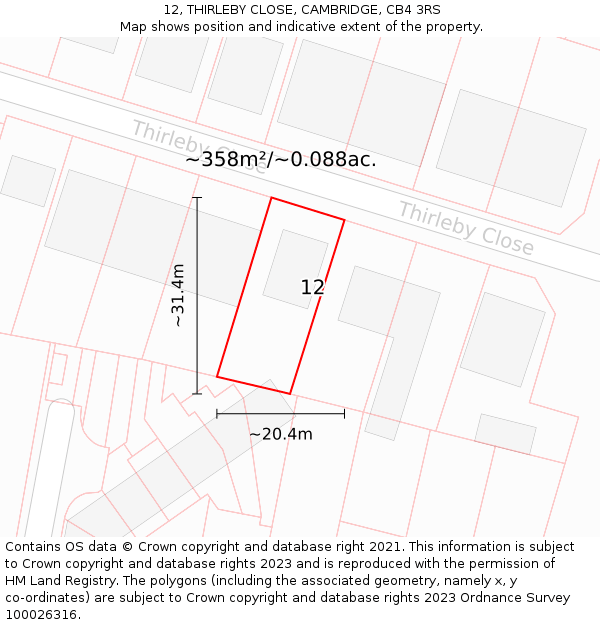 12, THIRLEBY CLOSE, CAMBRIDGE, CB4 3RS: Plot and title map