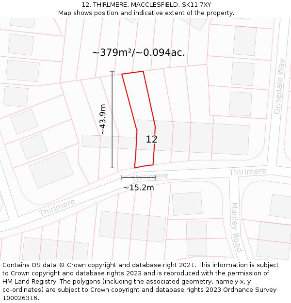 12, THIRLMERE, MACCLESFIELD, SK11 7XY: Plot and title map