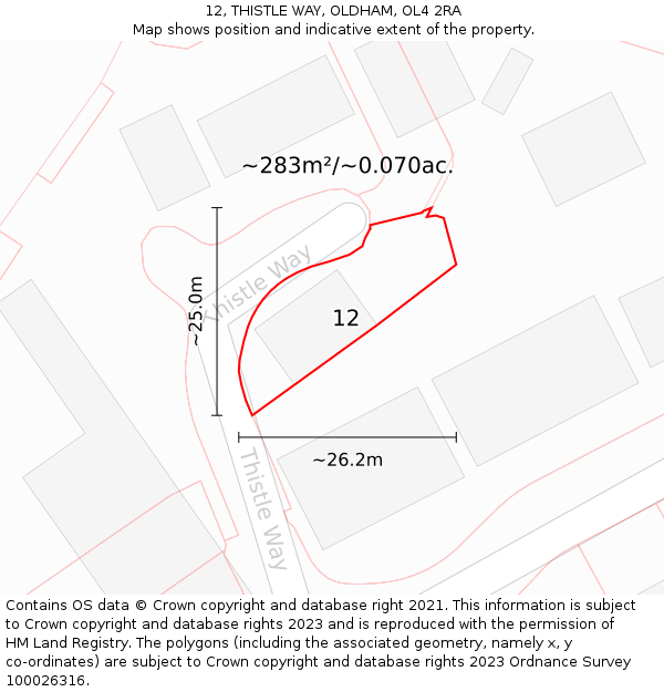 12, THISTLE WAY, OLDHAM, OL4 2RA: Plot and title map