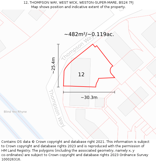 12, THOMPSON WAY, WEST WICK, WESTON-SUPER-MARE, BS24 7FJ: Plot and title map