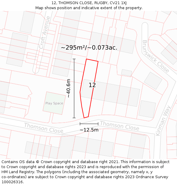 12, THOMSON CLOSE, RUGBY, CV21 1XJ: Plot and title map