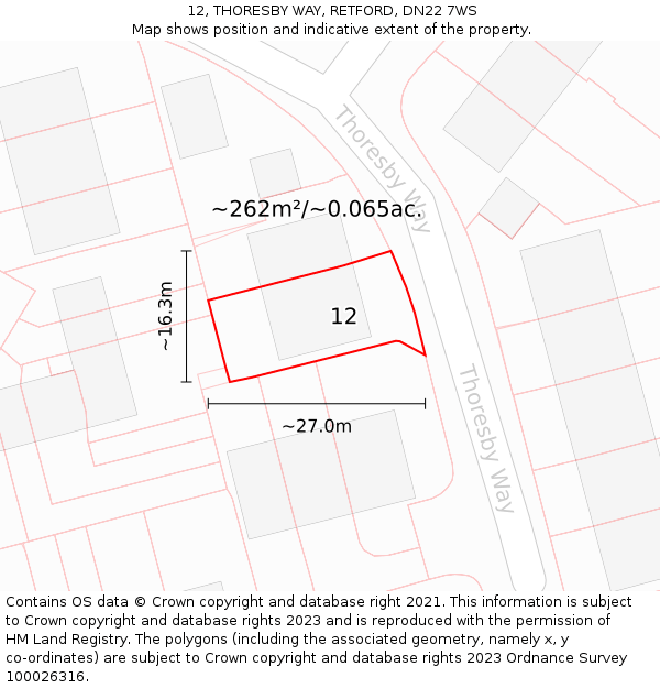 12, THORESBY WAY, RETFORD, DN22 7WS: Plot and title map